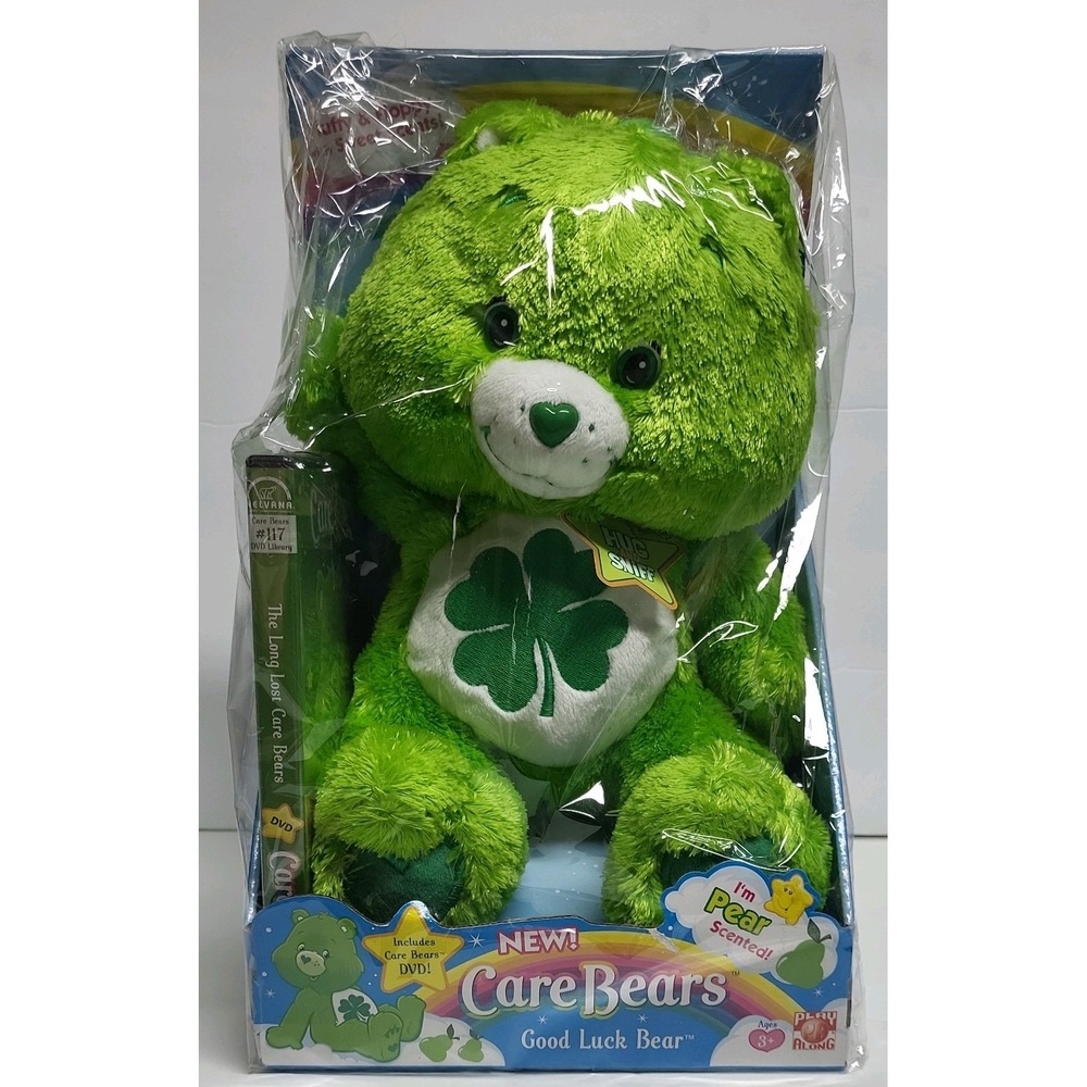 Care Bears Good Luck Bear Plush Pear Scented DVD 2006 NIB Cellophaned Toy Doll